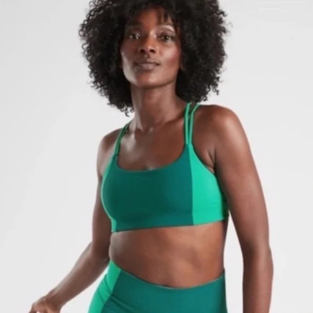 Athleta Green Colorblock Powervita Sports Bra
